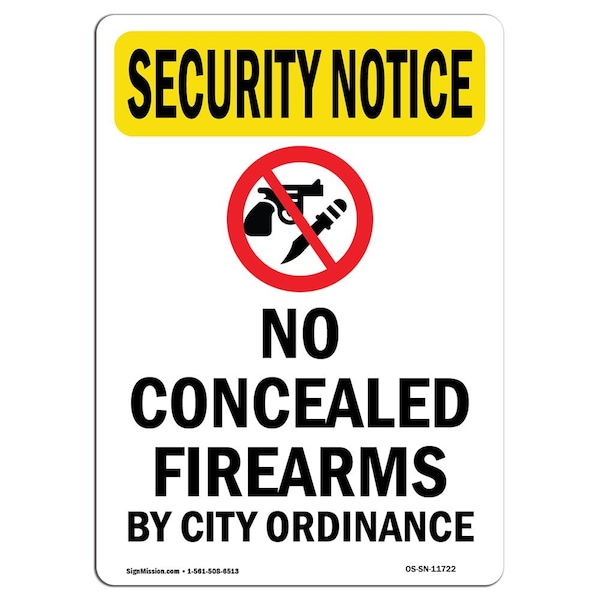 OSHA Security Sign, 5" H, 3.5" W, No Concealed Weapons, Portrait, SN-D-35-V-11722-10PK